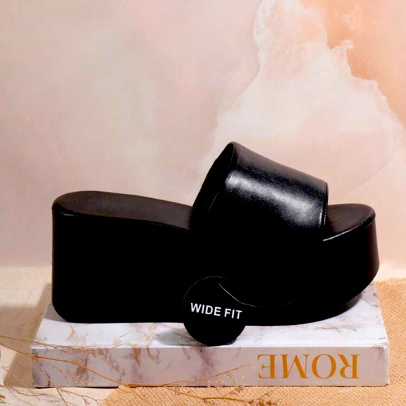 Black Platform Slide Wedge — Wide Fit - Picture 4 of 7